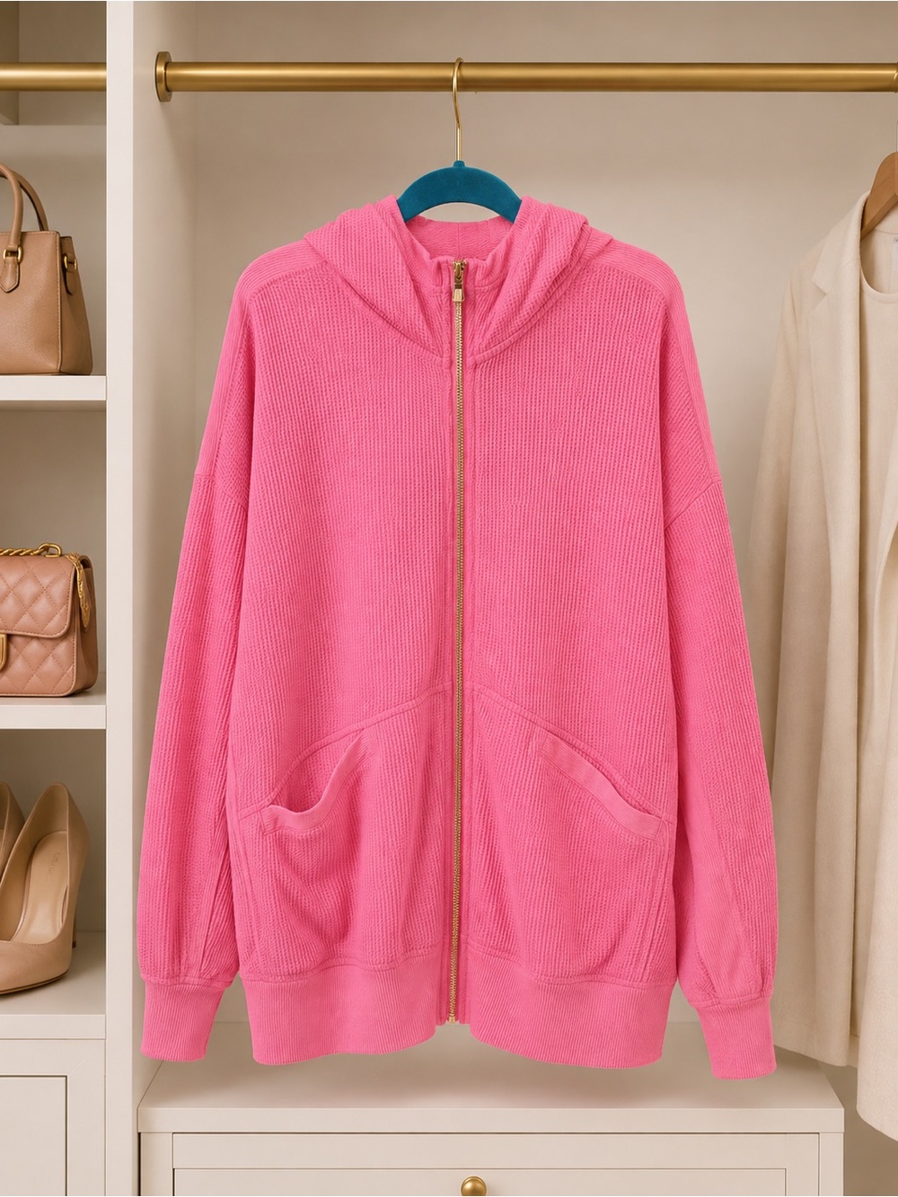 Pink Hoodie Zip-Up Jacket